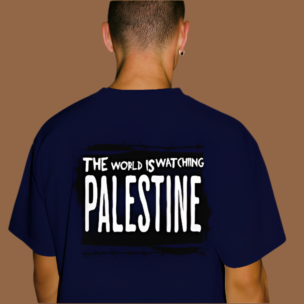 Eyes on Gaza - Statement Graphic Tee in navy