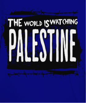 Eyes on Gaza - Statement Graphic tee in royal blue