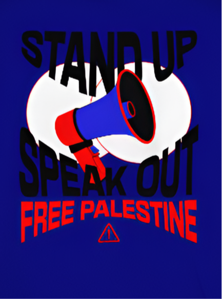 Free Palestine- speak out- statement tee in royal blue