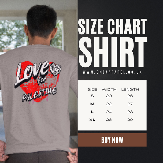 Love for Palestine T-shirt- graphic heather with red heart