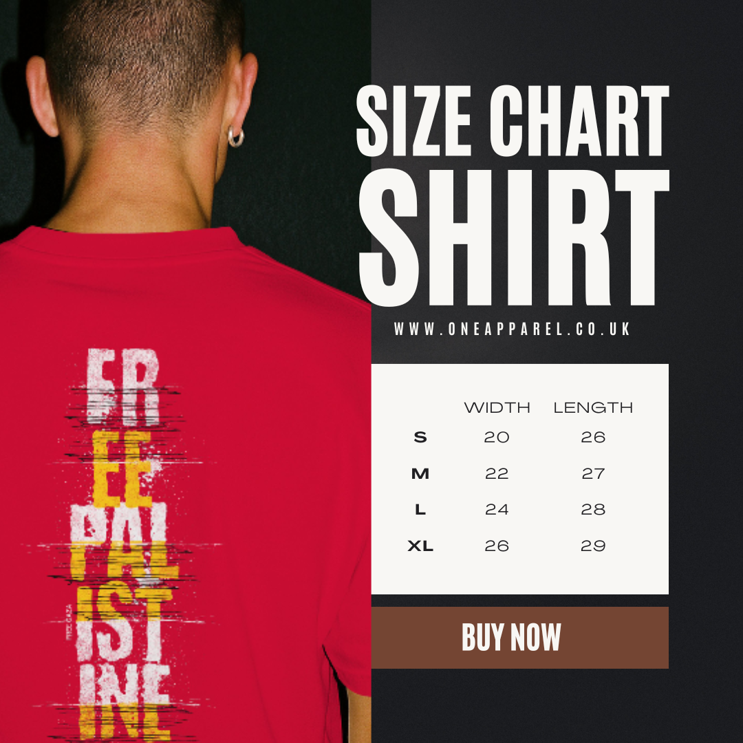 Free Palestine - vertical statement tee in red, with white and yellow design