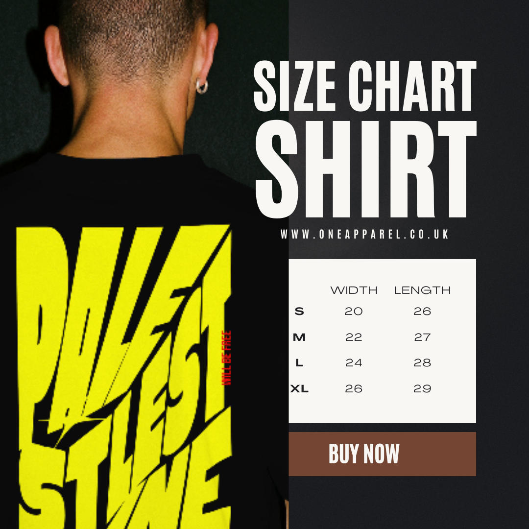 Palestine tee in black with yellow bold text