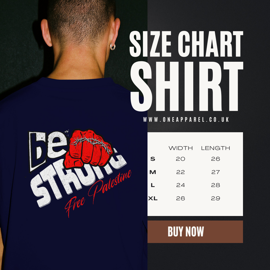 Free Palestine tee shirt in navy with be strong graphic design