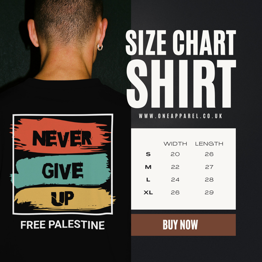 Free Palestine- Never give up tee in black