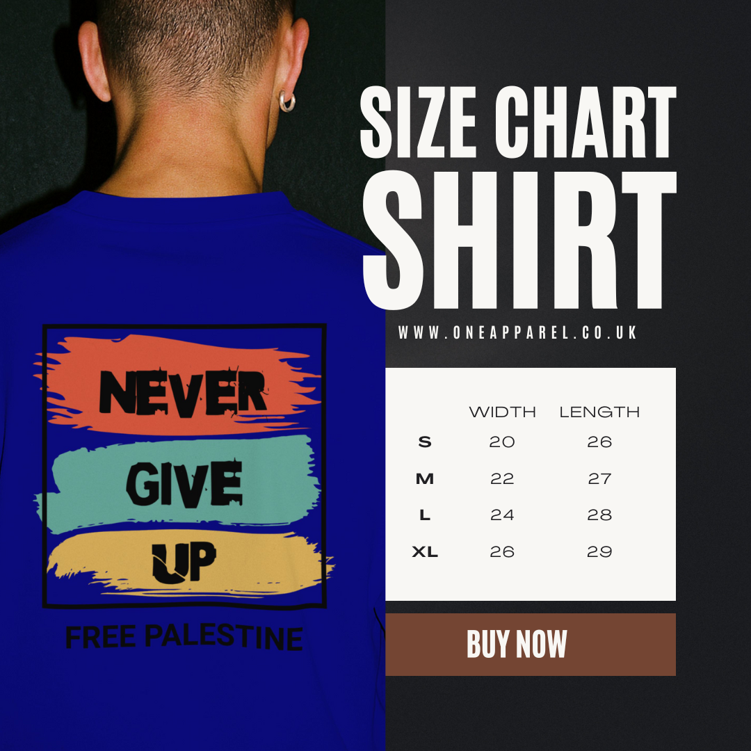 Free Palestine- Never give up tee in royal blue
