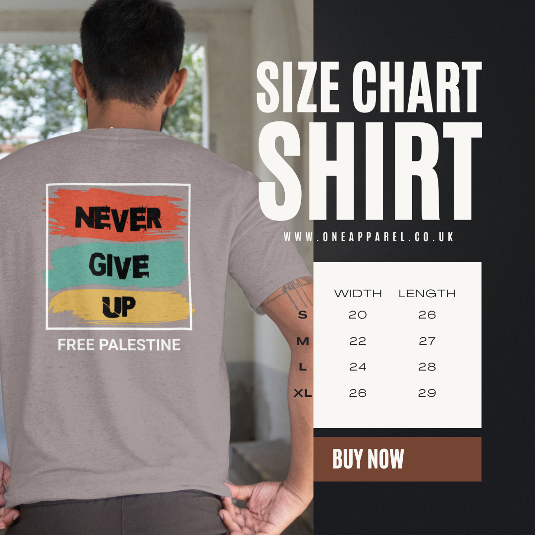 Free Palestine- Never give up tee in heather grey (White border design)