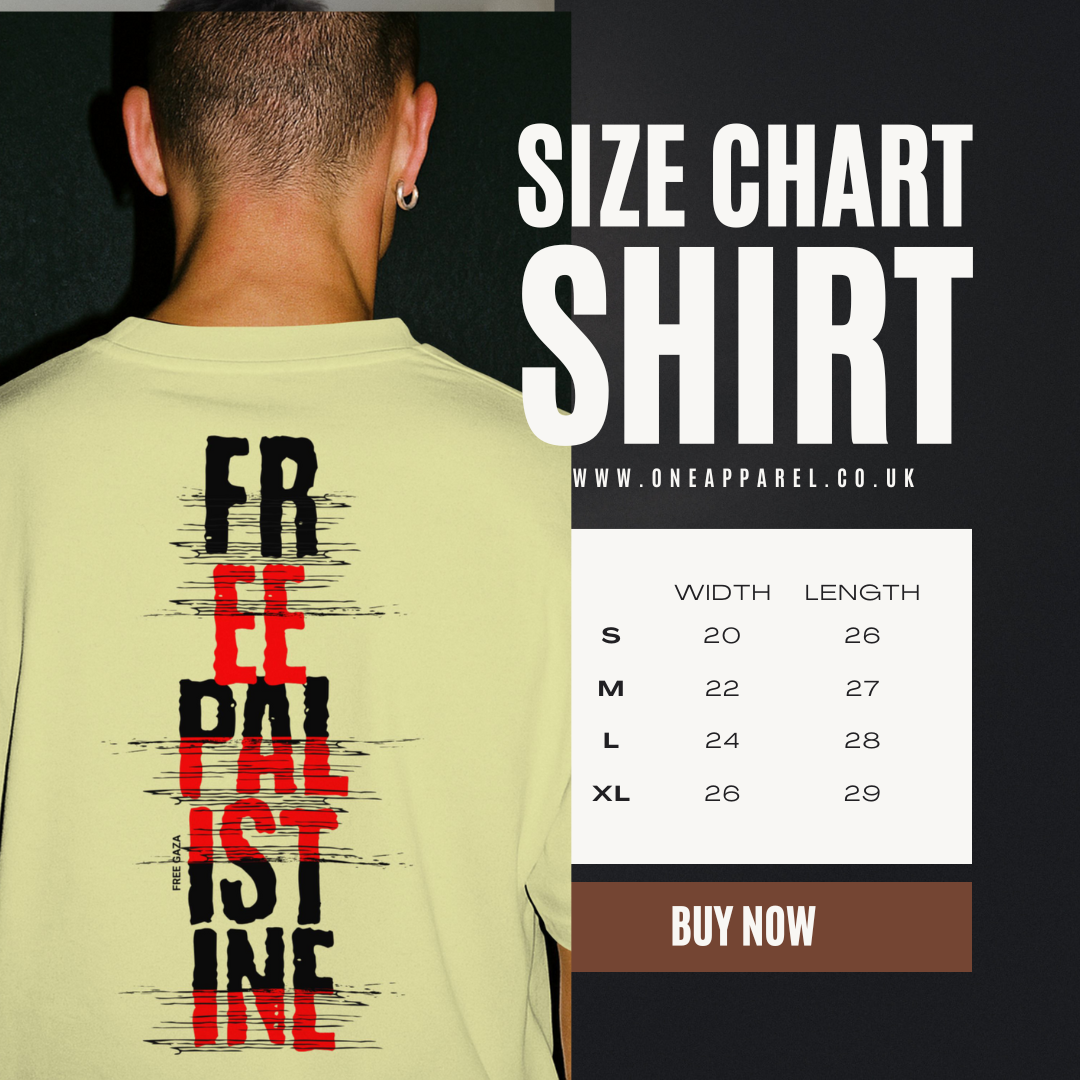 Free Palestine- vertical statement tee in off white, with red and black design