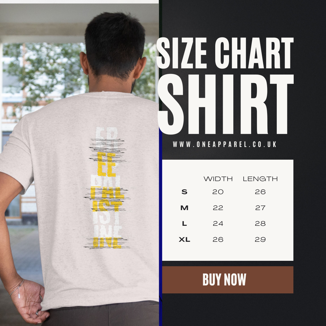 Free Palestine- vertical statement tee in grey, with white and yellow design