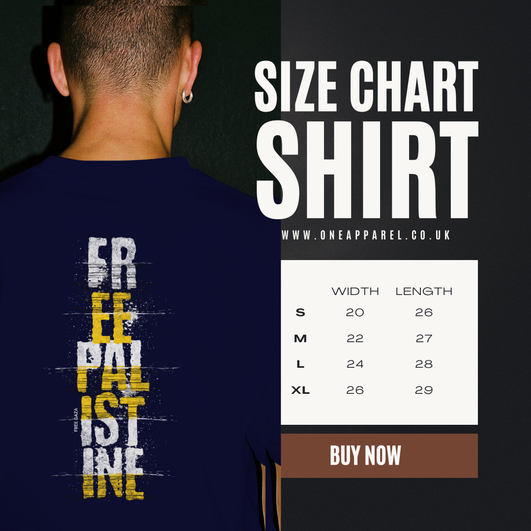 Free Palestine - Vertical statement tee in navy with white and yellow design