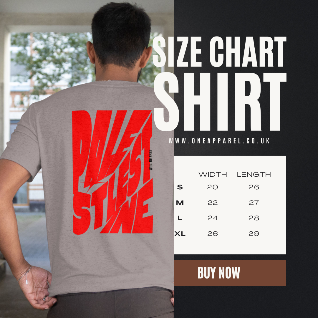 Palestine tee in graphite heather with red bold text