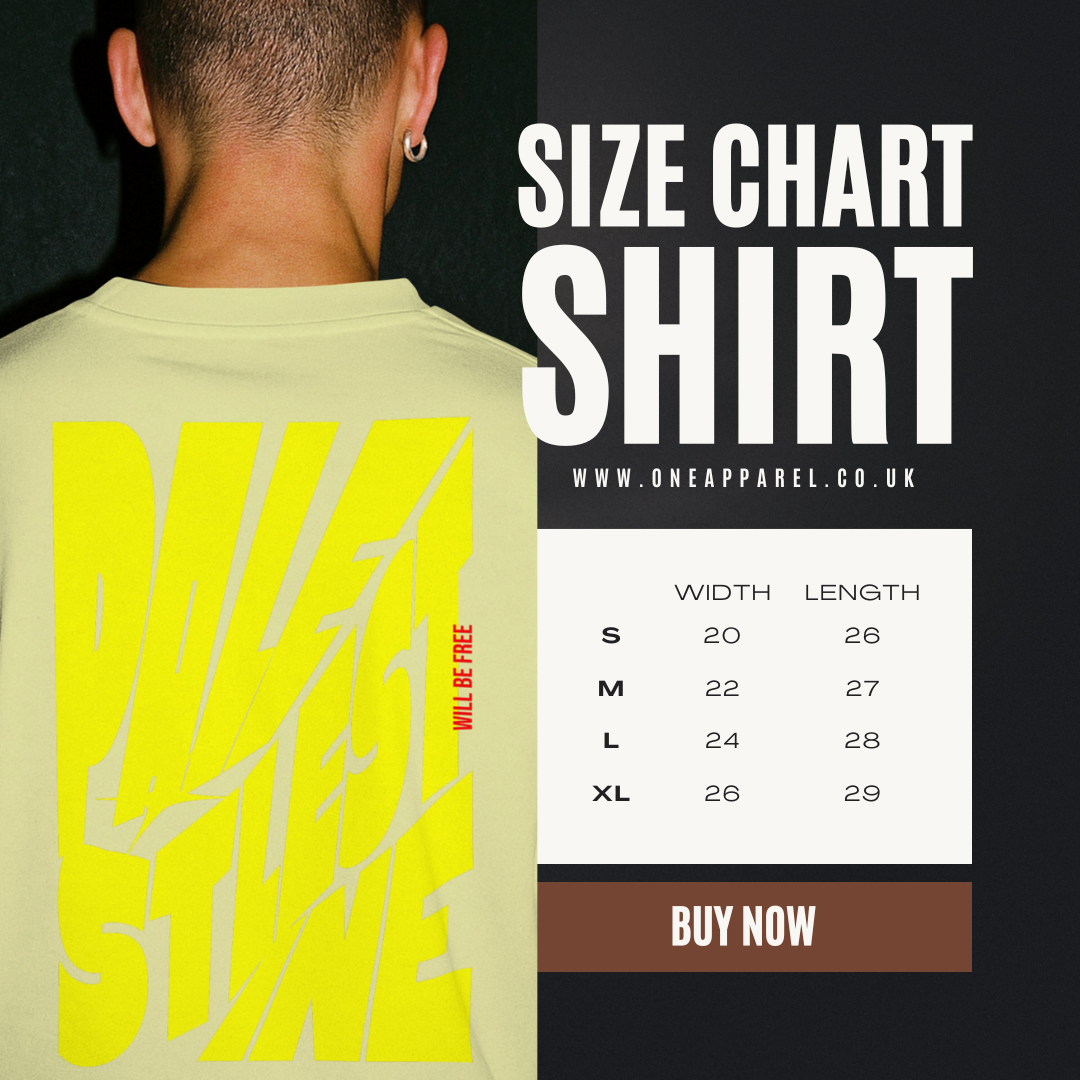 Palestine tee in off with with yellow bold text