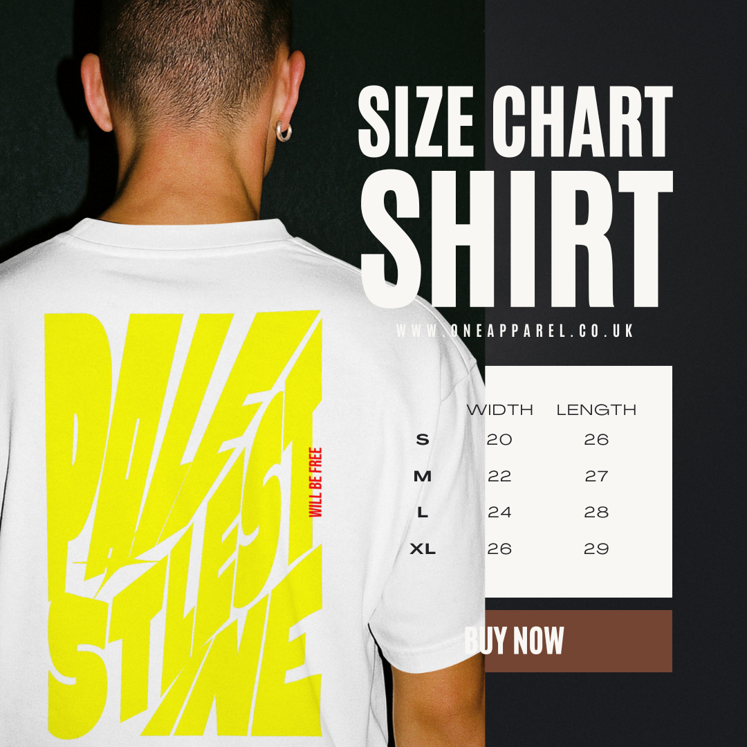Palestine tee in white with yellow bold text