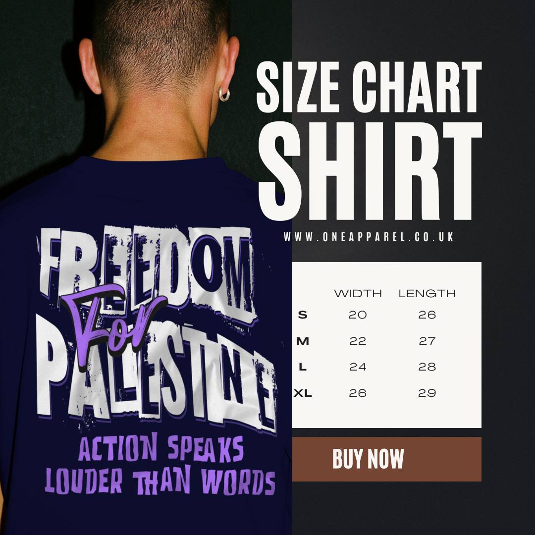 Freedom for Palestine tee in navy with white and purple text