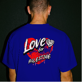 Love for Palestine T-shirt-royal blue with red heart