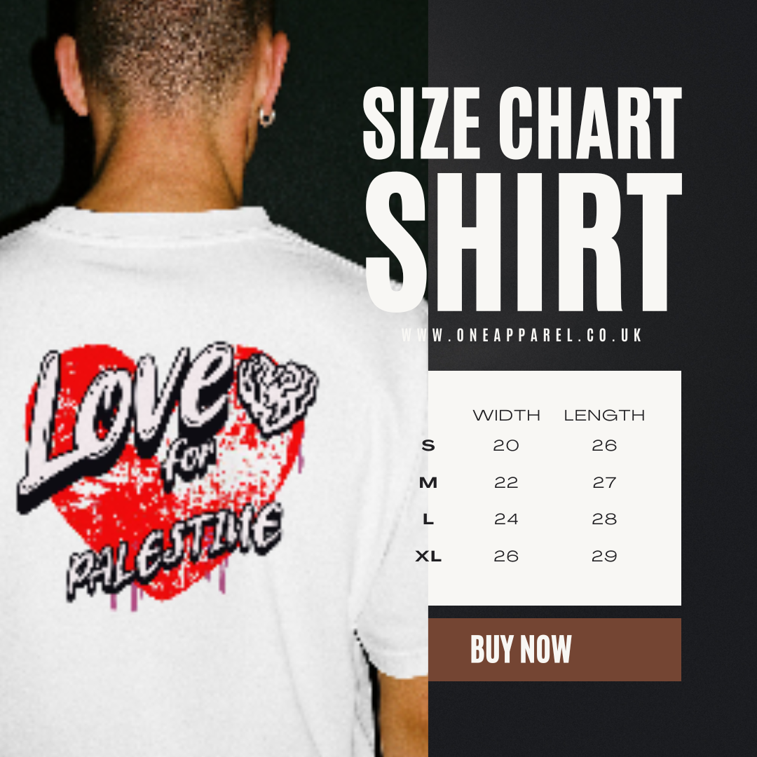 Love for Palestine T-shirt- white with red heart