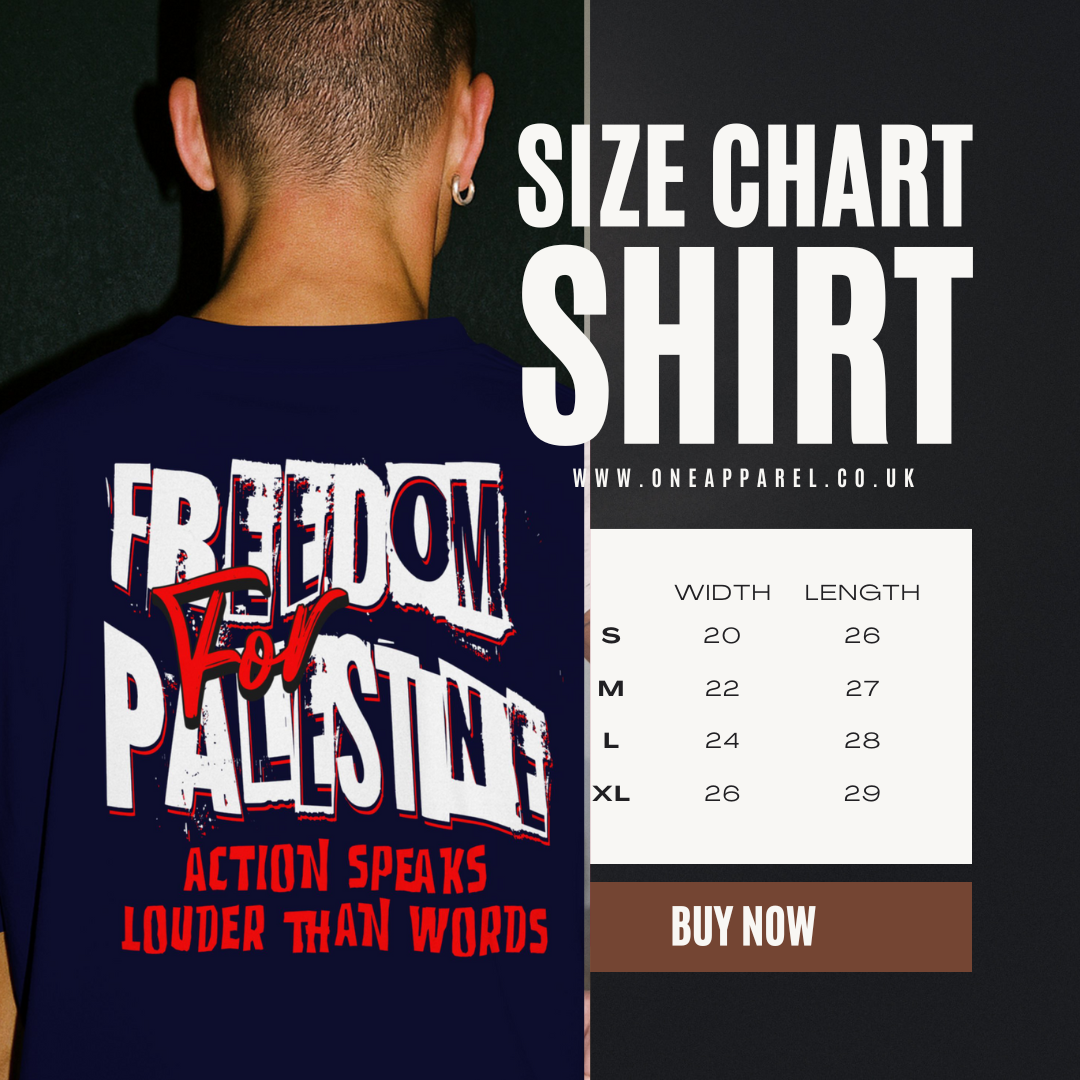 Freedom for Palestine tee in navy with red and white design