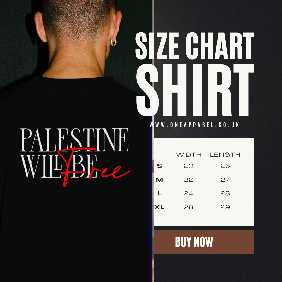 Stand for justice- Palestine will be free T-shirt- Black with white text