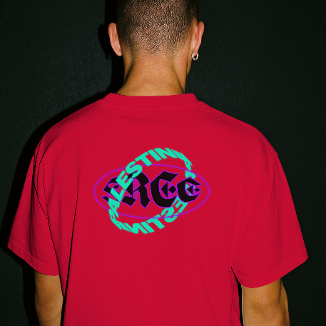 Free Palestine- Distorted Text Graphic Tee in Red (