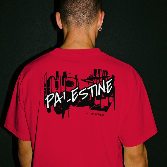 3D Bold Palestine Statement T-Shirt. - Red