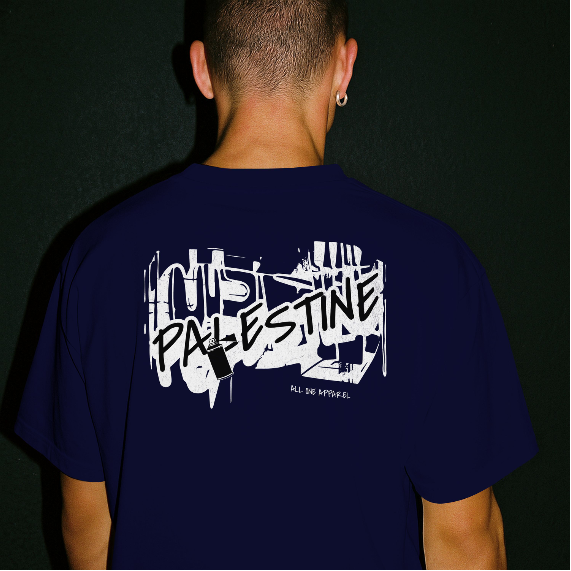 3D Bold Palestine Statement T-Shirt - Navy