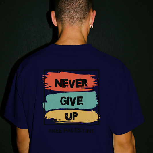 Free Palestine- Never give up tee in navy