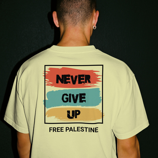 Free Palestine- Never give up statement tee in off white