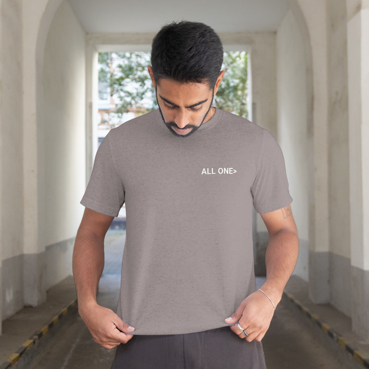 Free Palestine tee shirt in heather grey - with red and white graphic design