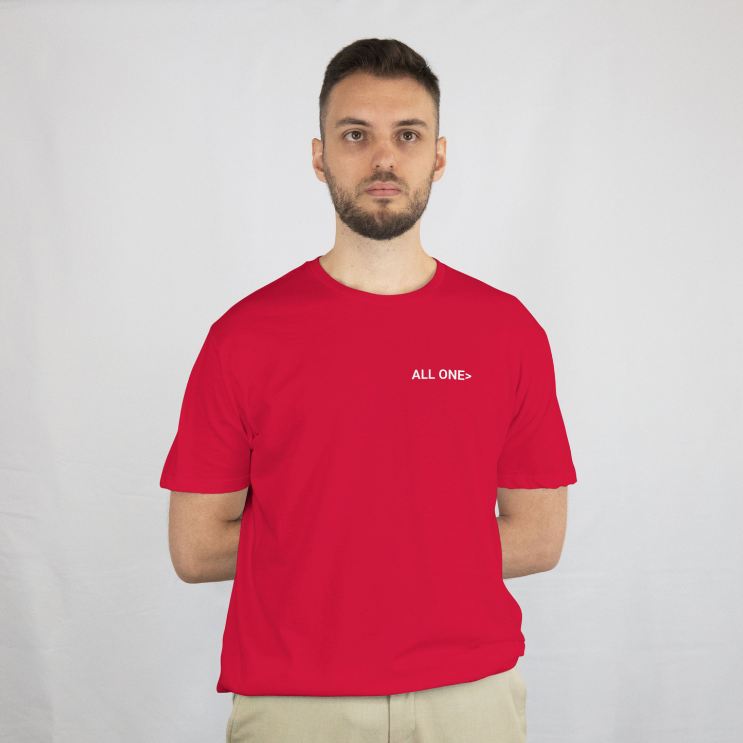 Free Palestine - vertical statement tee in red, with white and yellow design