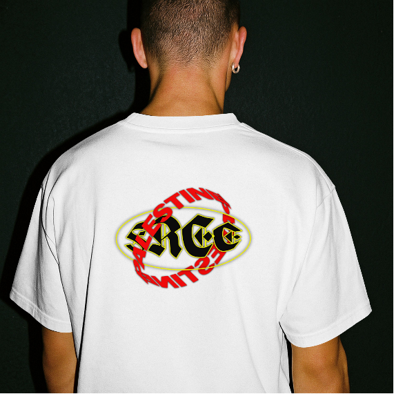 Free Palestine- distorted Text Graphic Tee in white