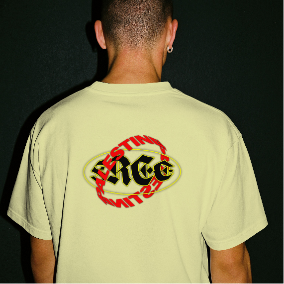 Free Palestine - distorted Text Graphic Tee in off white