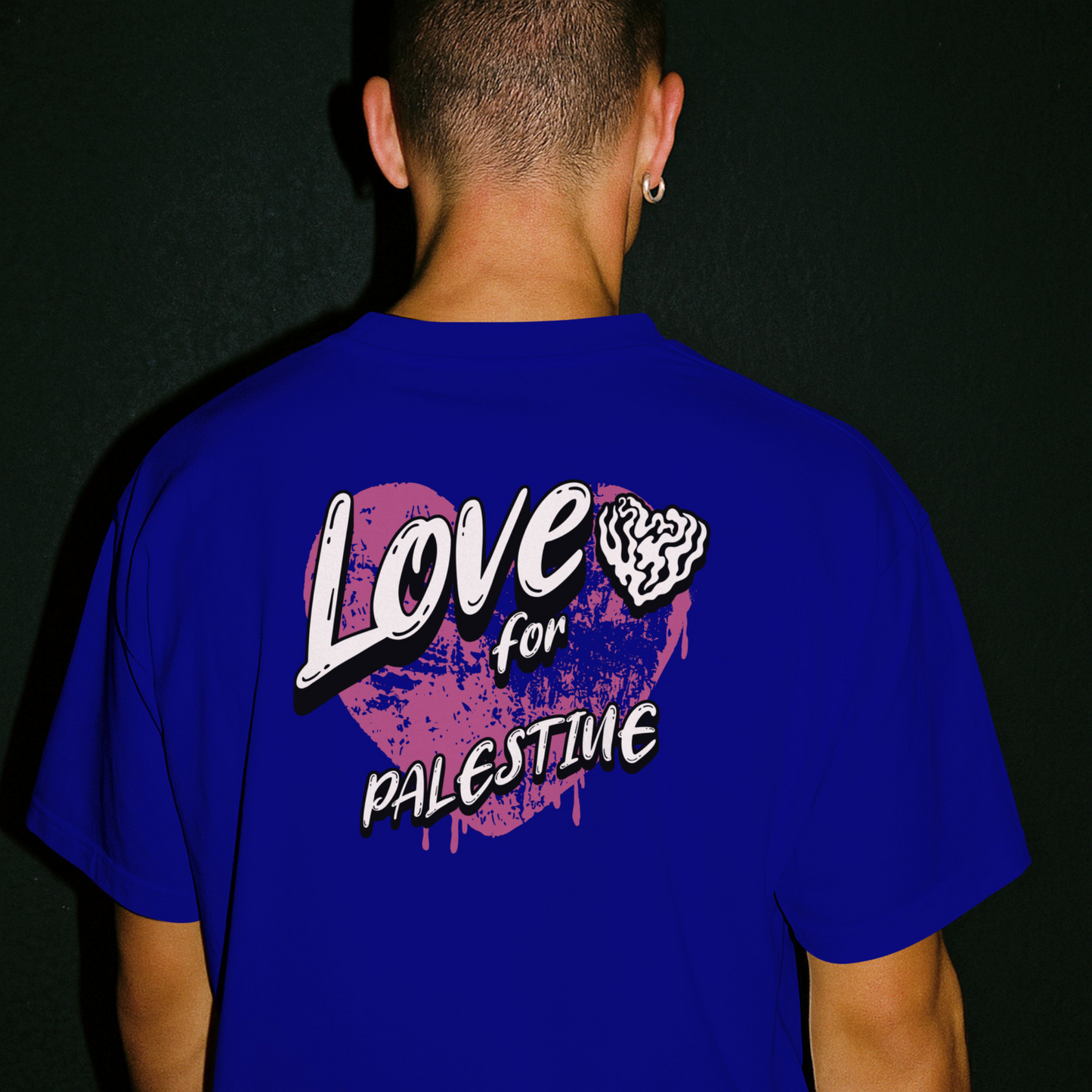 Love for Palestine T-shirt- royal blue with purple heart