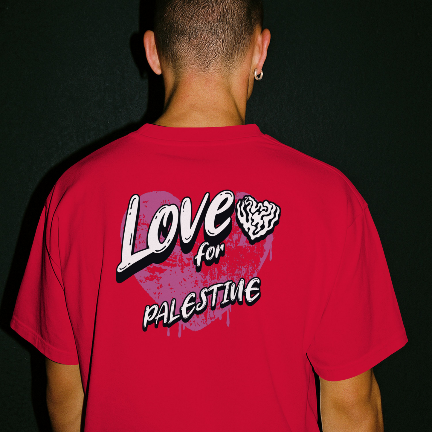 Love for Palestine T-shirt - Red with purple heart