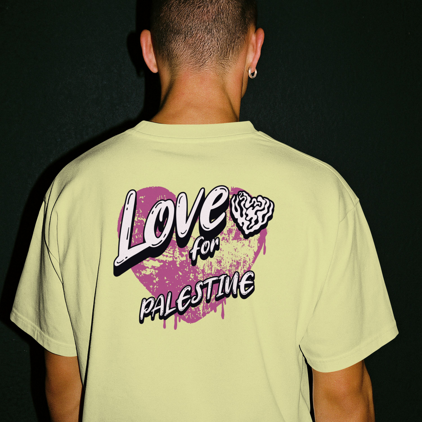 Love for Palestine T-shirt- off white with purple heart