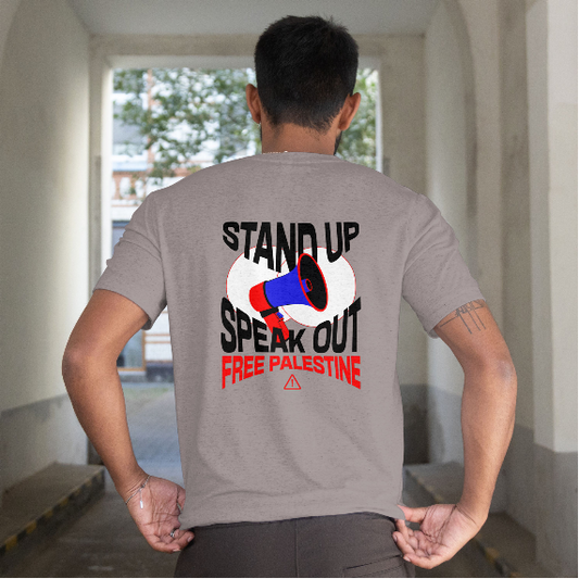 Free Palestine - speak out - statement tee in Heathergrey