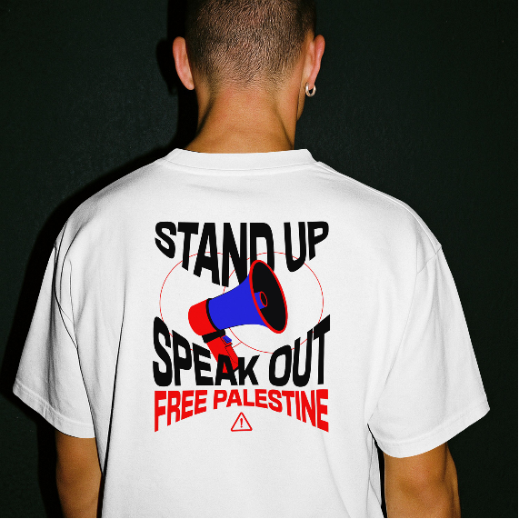 Free Palestine- speak out- statement tee in white