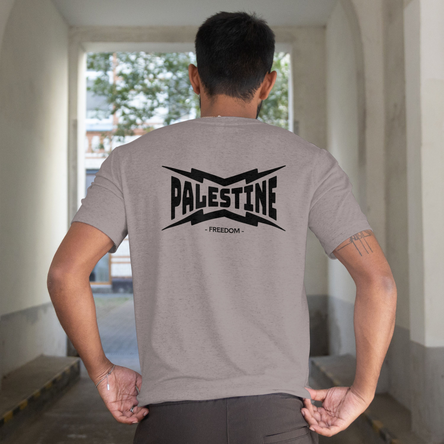 Palestine- power statement tee in graphite heather with black text