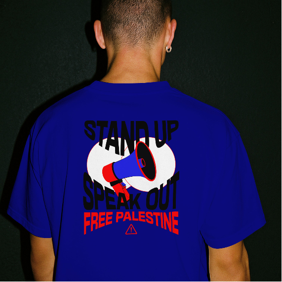 Free Palestine- speak out- statement tee in royal blue
