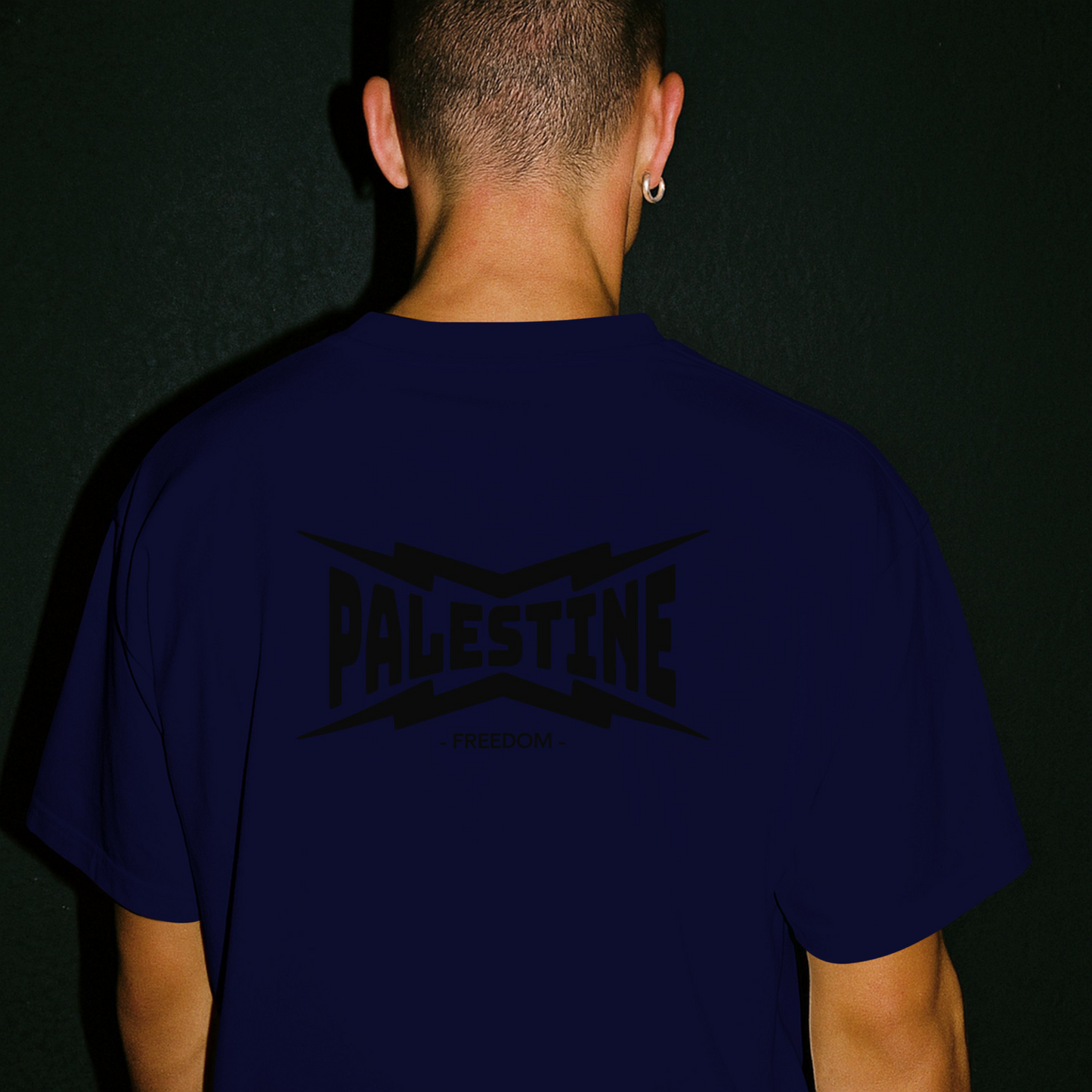 Palestine- power statement tee in navy with black text