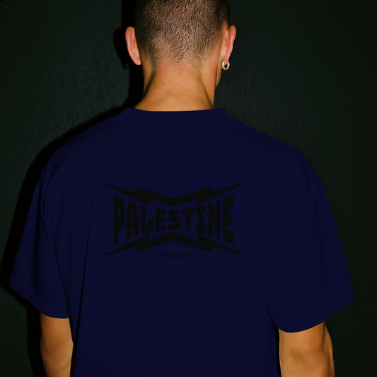 Palestine- power statement tee in navy with black text