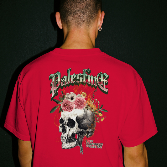 Skull bloom - Free Palestine tee in red