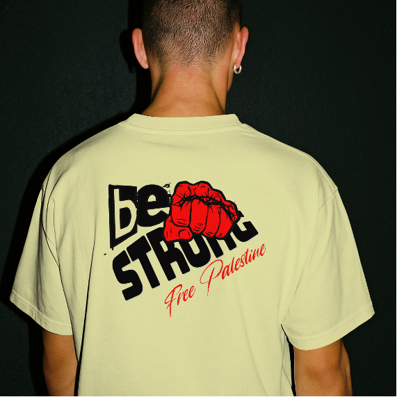 Free Palestine tee shirt in Off white- with Be Strong-graphic design