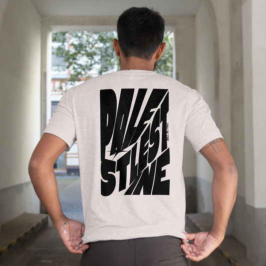 Palestine tee in sport grey with black bold text