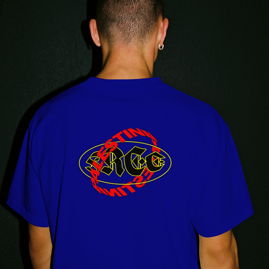 Free Palestine-Distorted Text Graphic Tee in royal blue