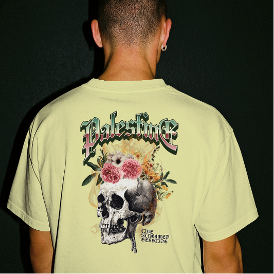Skull Bloom – Free Palestine Tee in off white