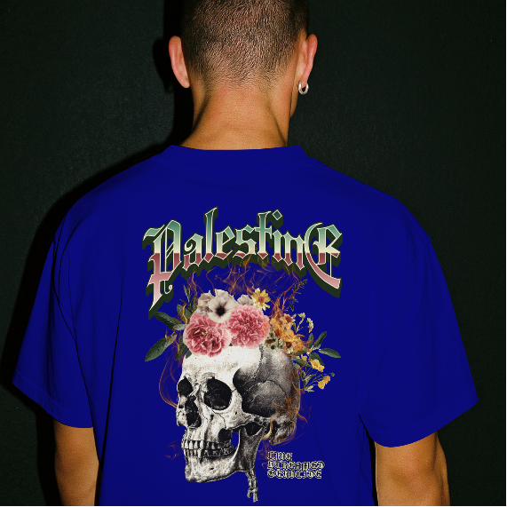 Skull Bloom – Free Palestine Tee in royal blue