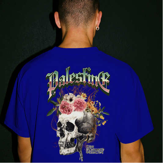 Skull Bloom – Free Palestine Tee in royal blue