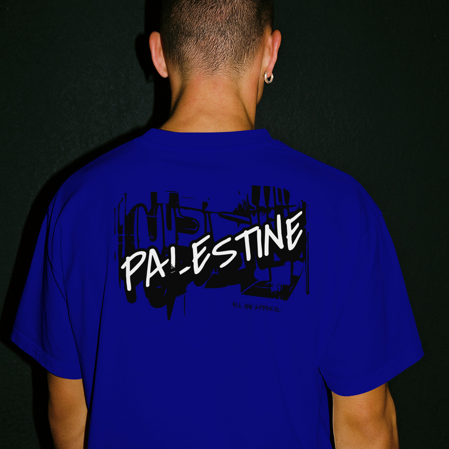 3D Bold Palestine Statement T-shirt- Royal blue ( Black and white graphic)