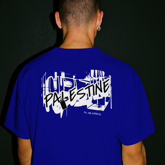 3D Bold Palestine Statement T-shirt-  Royal blue ( Black and white graphic)