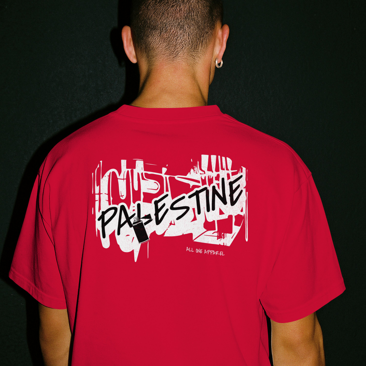 3D Bold Palestine Statement T-shirt- Red ( Black and White graphic)