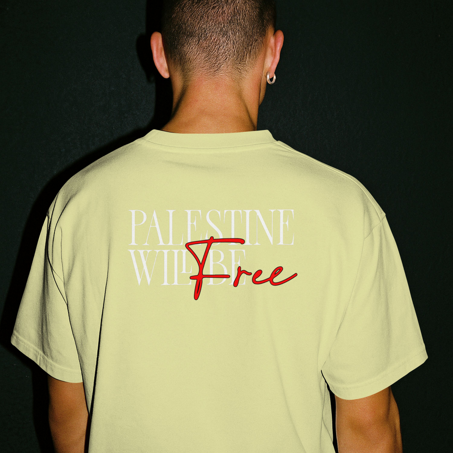 Stand for justice- Palestine will be free T-shirt- Off white ( Red and white text)